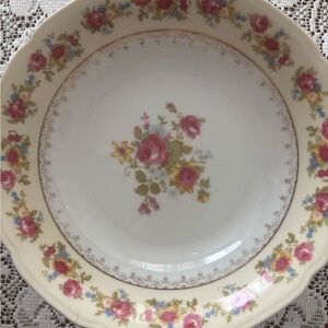 Rare Vintage Floral Ceramic Bowl Japan Pink Gold Rim Accents Final Sale